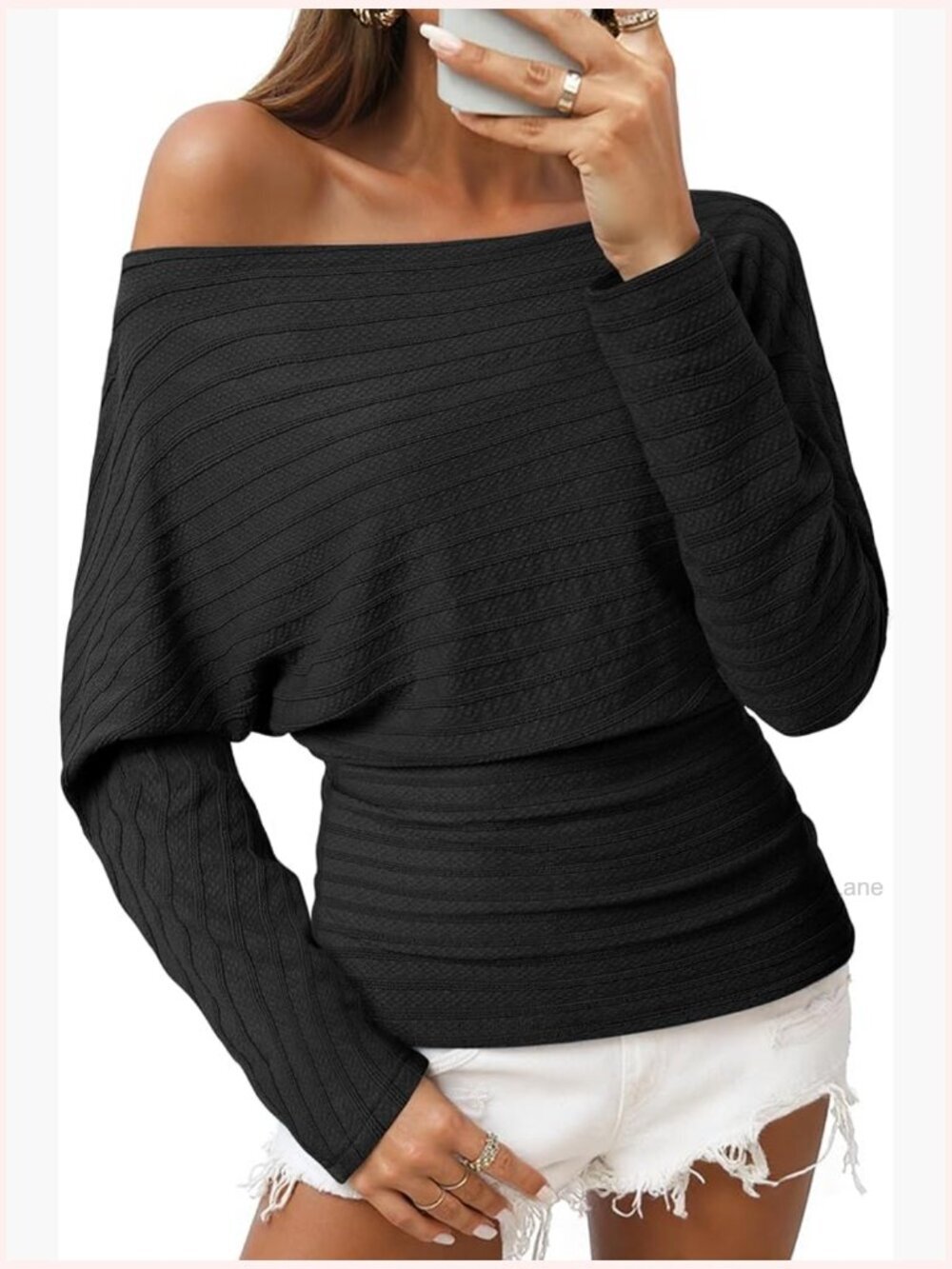 Off The Shoulder Long Batwing Sleeve Knit Pullover Sweatshirt Going Out
